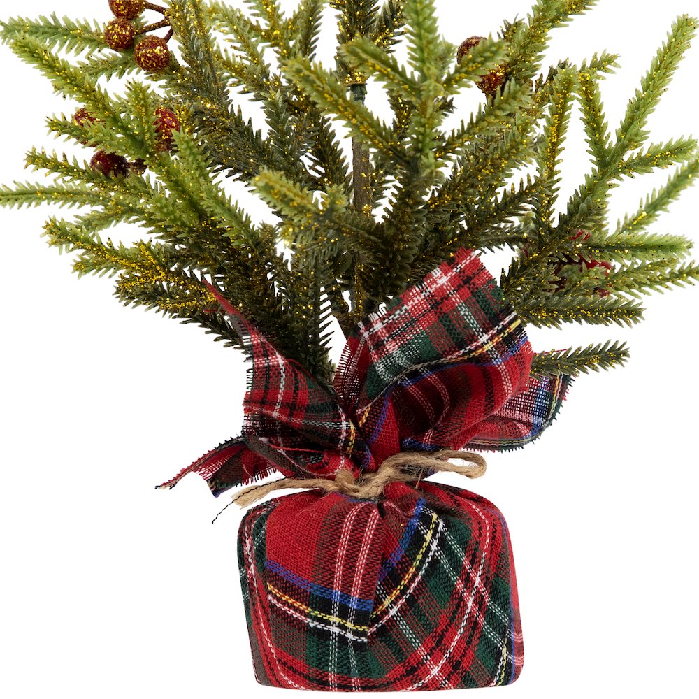 Mini Glittered Pine with Berries Artificial Christmas Trees - 9" - Set of 3. Picture 6