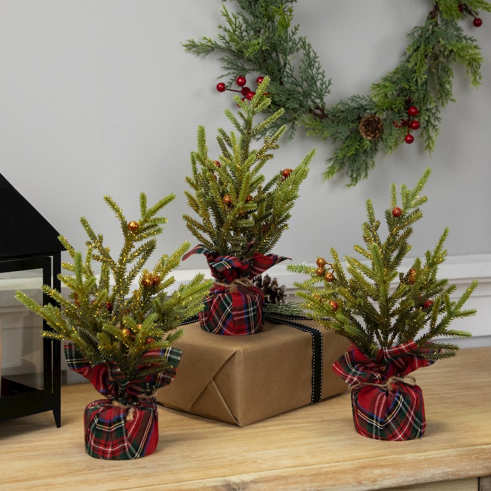 Mini Glittered Pine with Berries Artificial Christmas Trees - 9" - Set of 3. Picture 2