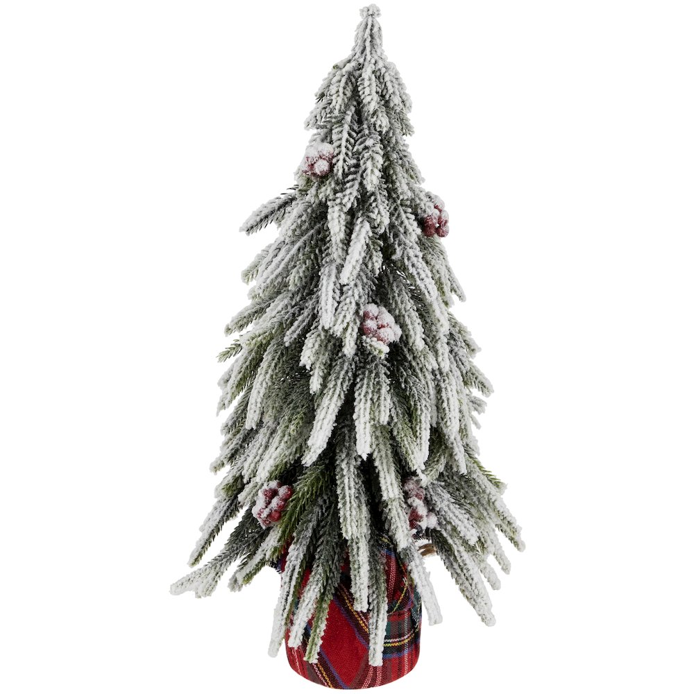 Mini Flocked Downswept Pine with Berries Artificial Christmas Tree - Unlit - 14". Picture 1