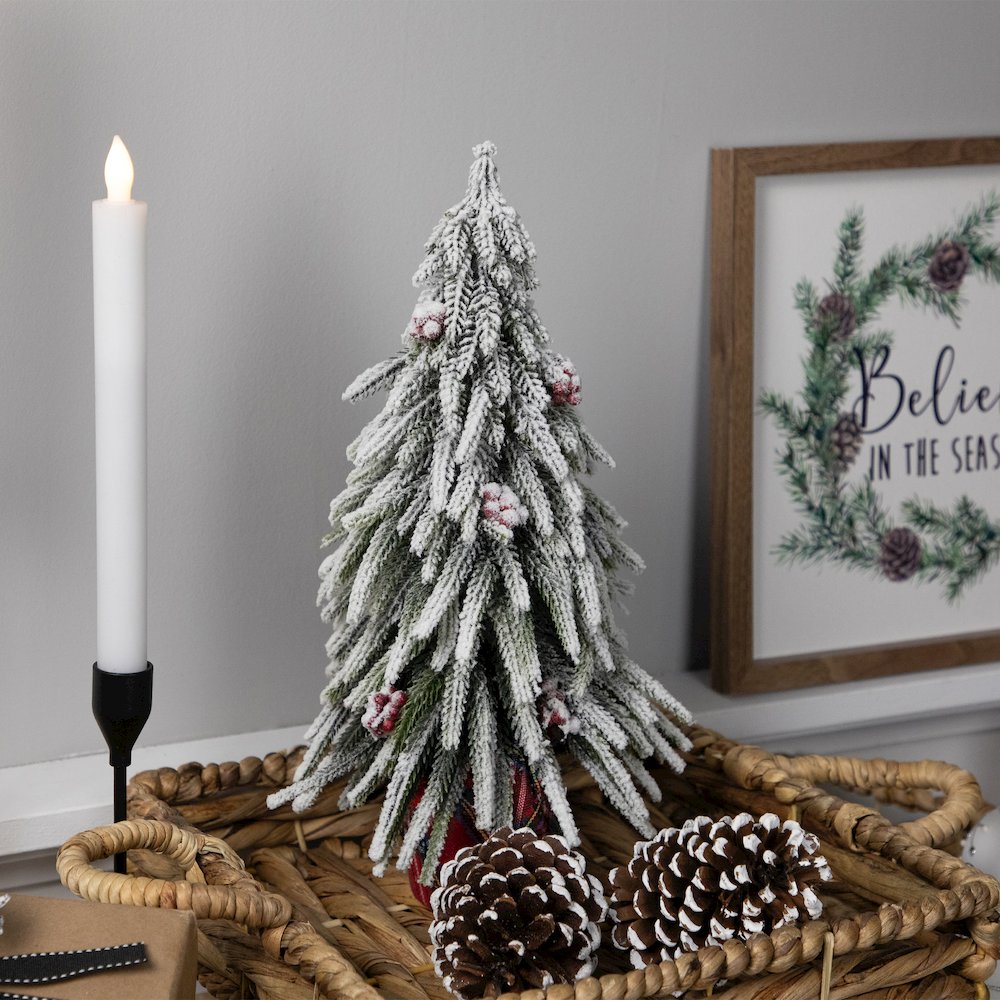Mini Flocked Downswept Pine with Berries Artificial Christmas Tree - Unlit - 14". Picture 2