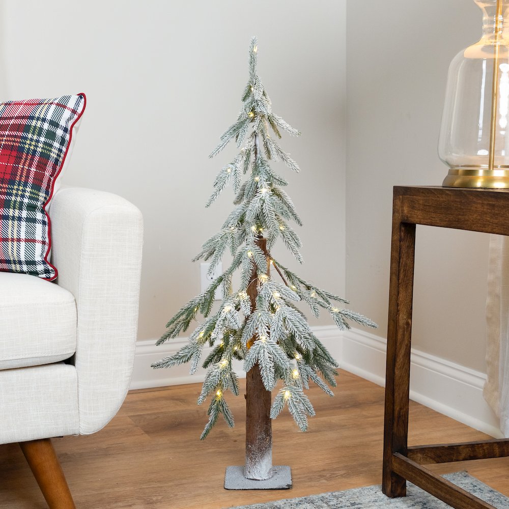 Frosted Battery Operated Alpine Artificial Christmas Tree -3' - Clear LED Lights. Picture 6