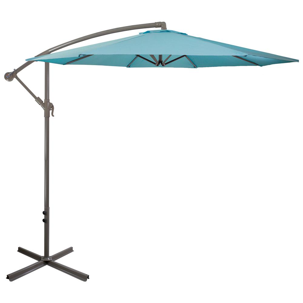 10ft Offset Outdoor Patio Umbrella with Hand Crank  Turquoise Blue. Picture 1