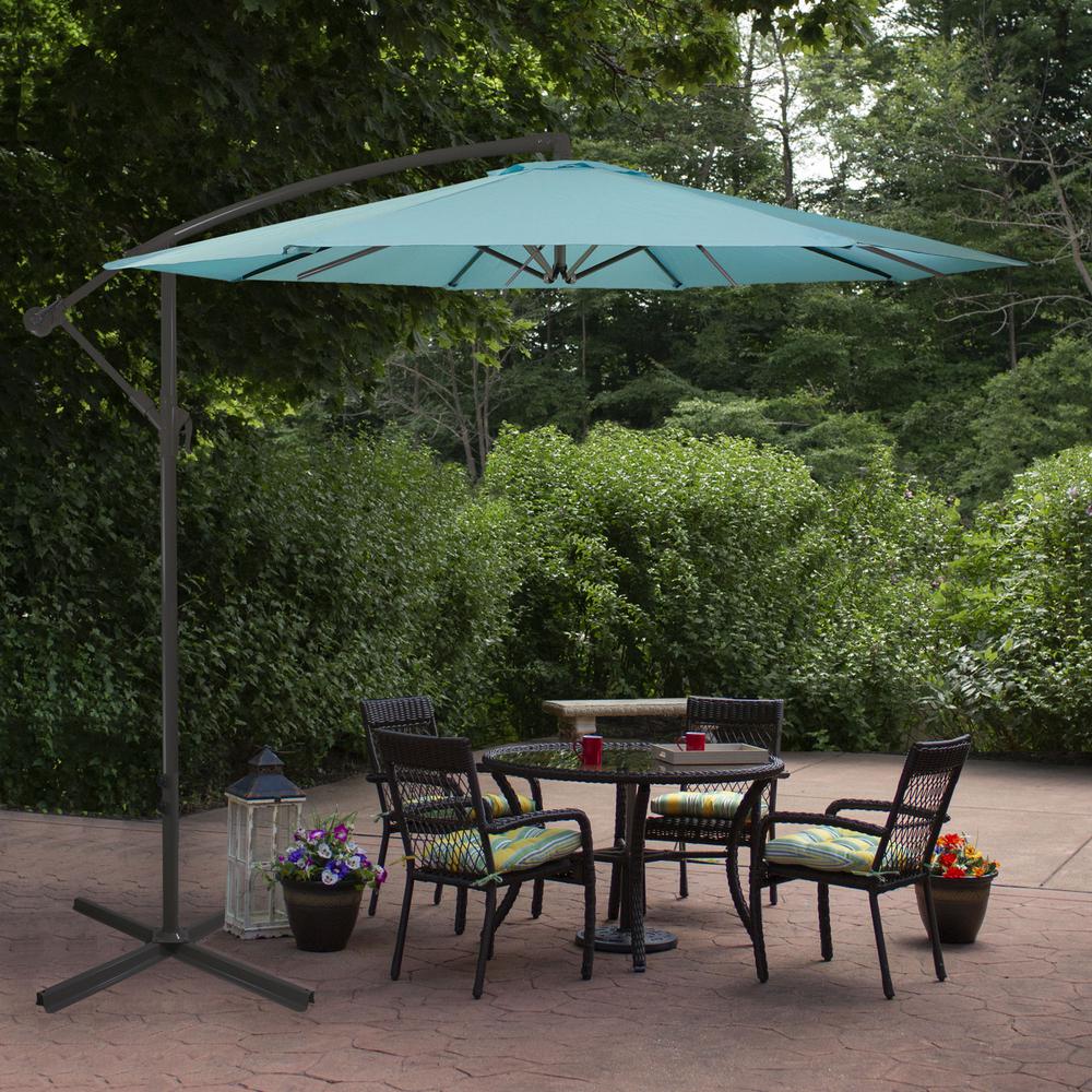 10ft Offset Outdoor Patio Umbrella with Hand Crank  Turquoise Blue. Picture 2