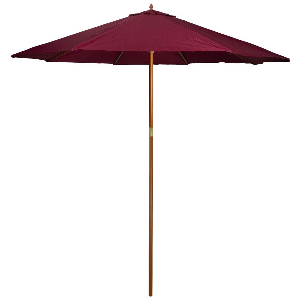 9ft Outdoor Patio Market Umbrella with Wooden Pole  Burgundy. Picture 1