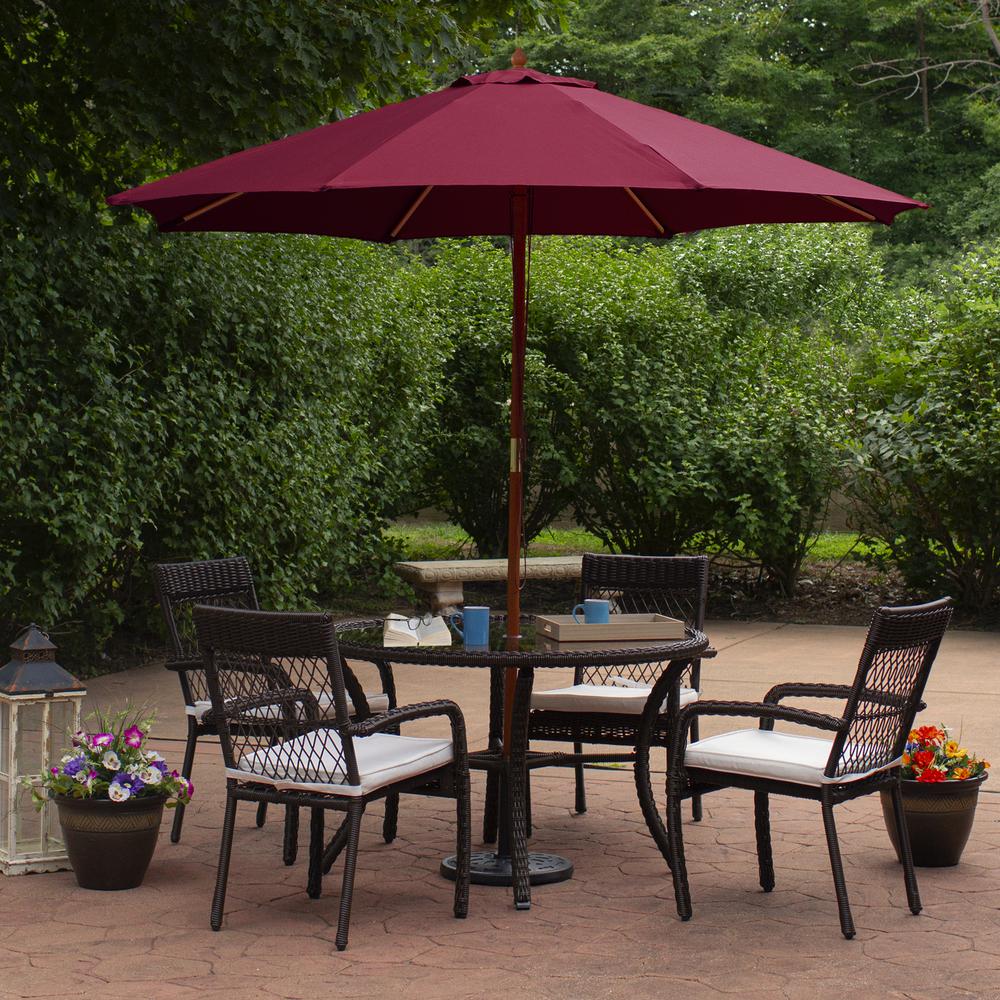 9ft Outdoor Patio Market Umbrella with Wooden Pole  Burgundy. Picture 2