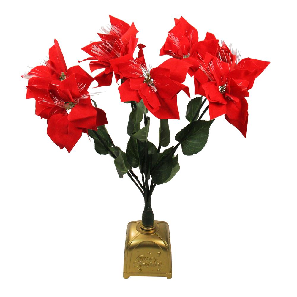 20" Red and Green Pre-Lit Fiber Optic Poinsettia Artificial Christmas Plant. Picture 1