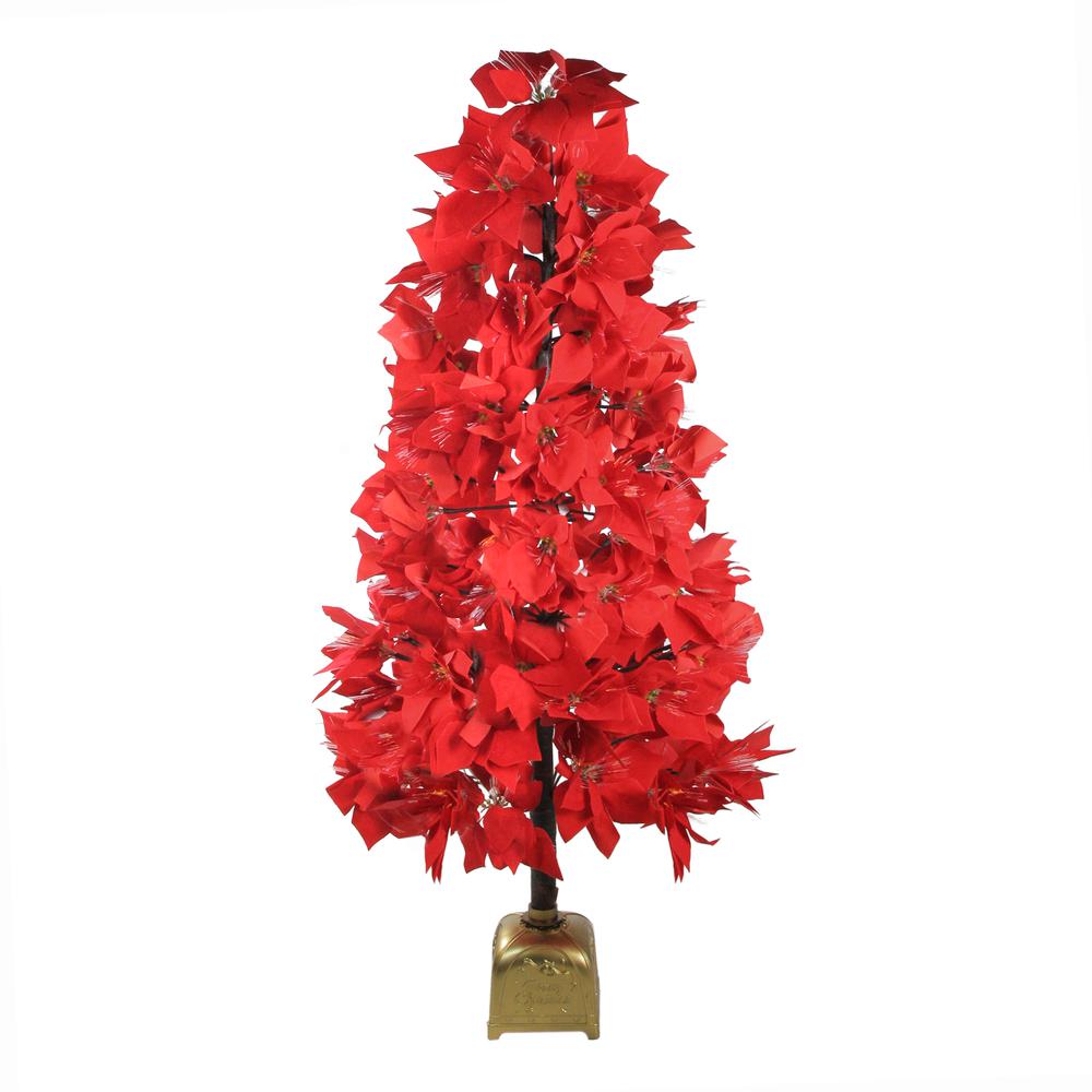 4' Pre-Lit Fiber Optic Color Changing Red Poinsettia Christmas Tree. Picture 1