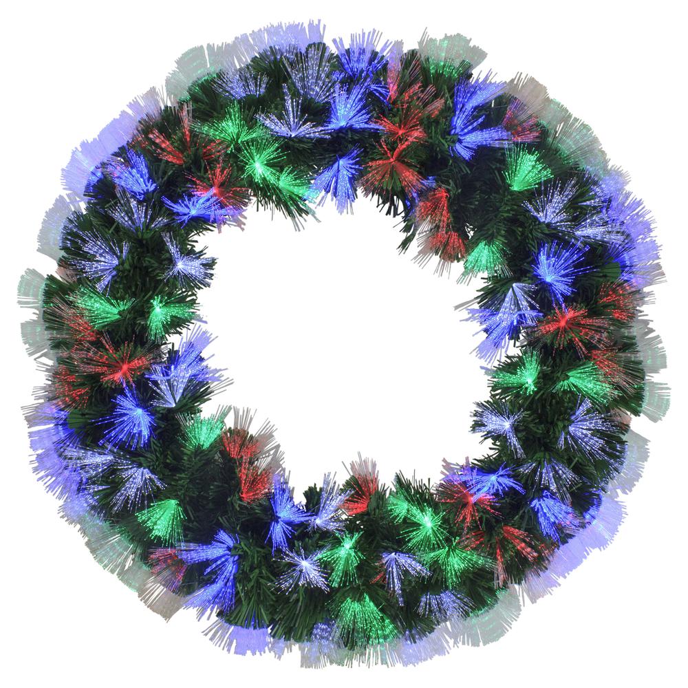 24" Multi-Function Coloring Changing Fiber Optic Pine Christmas Wreath. Picture 1