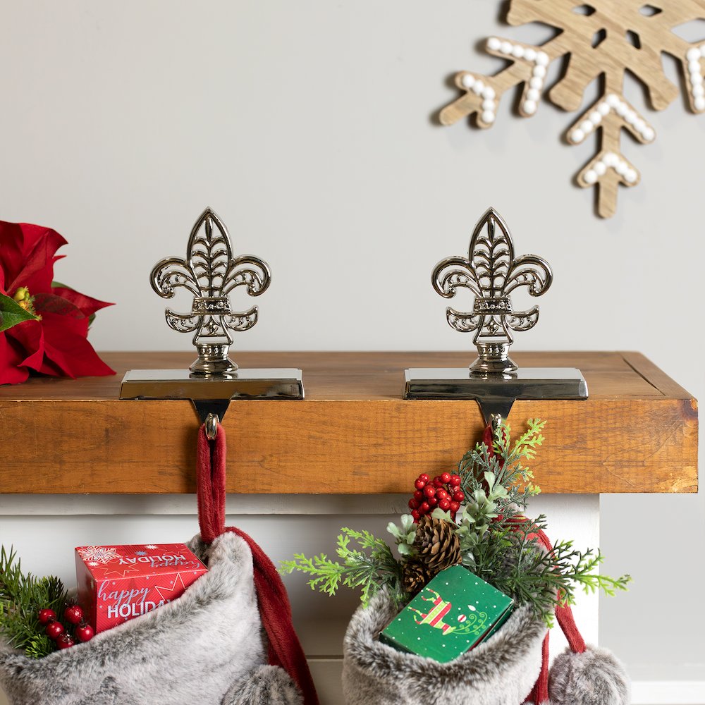 Fleur de Lis Christmas Stocking Holder - 5" - Set of 2. Picture 3