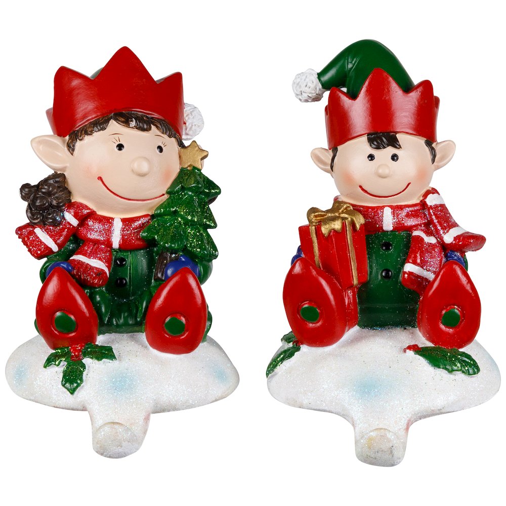 Festive Elves Christmas Stocking Holders - 5" - Set of 2. Picture 1