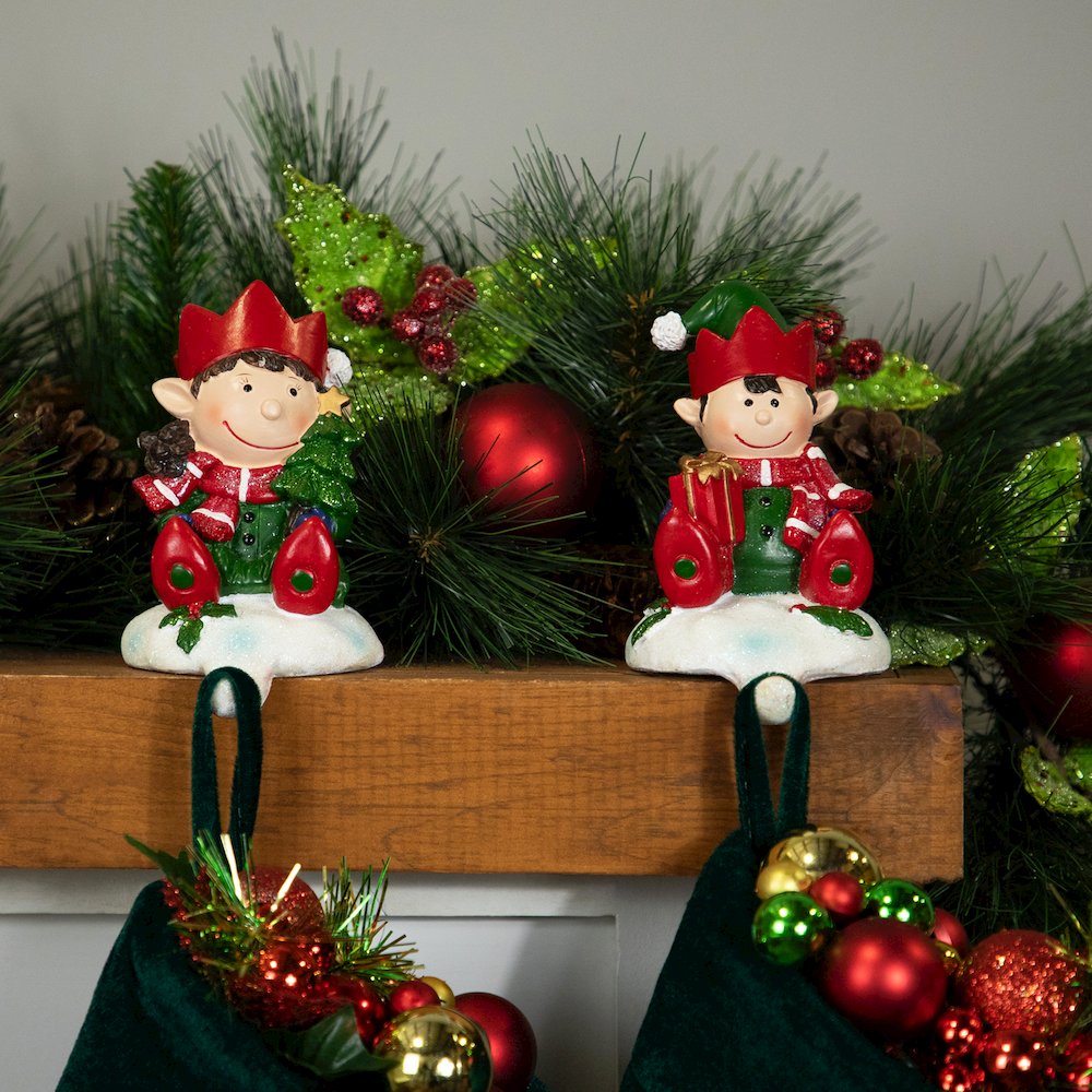 Festive Elves Christmas Stocking Holders - 5" - Set of 2. Picture 3