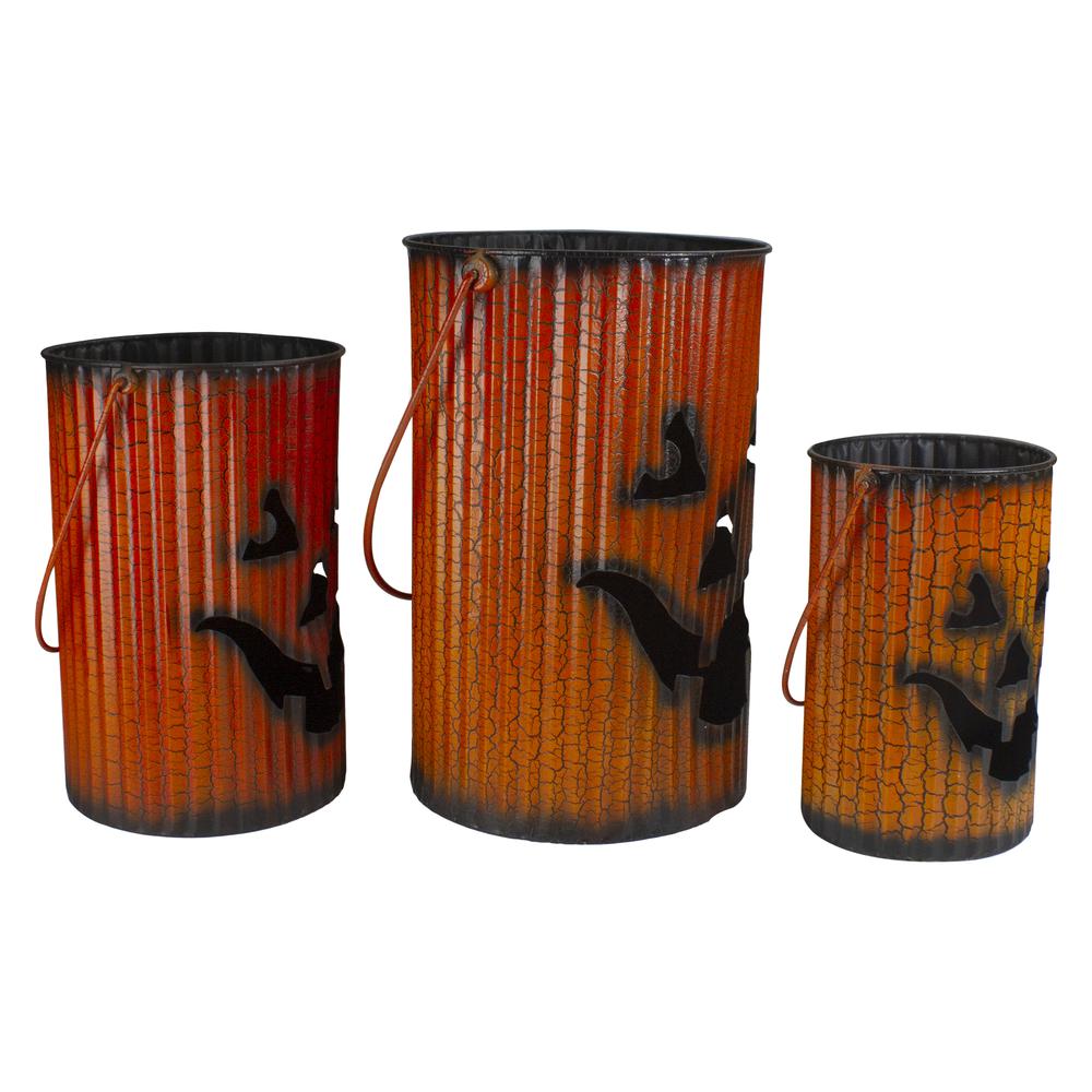 3 Piece Black and Orange Metal Pumpkin Lantern Set Halloween Decoration. Picture 2