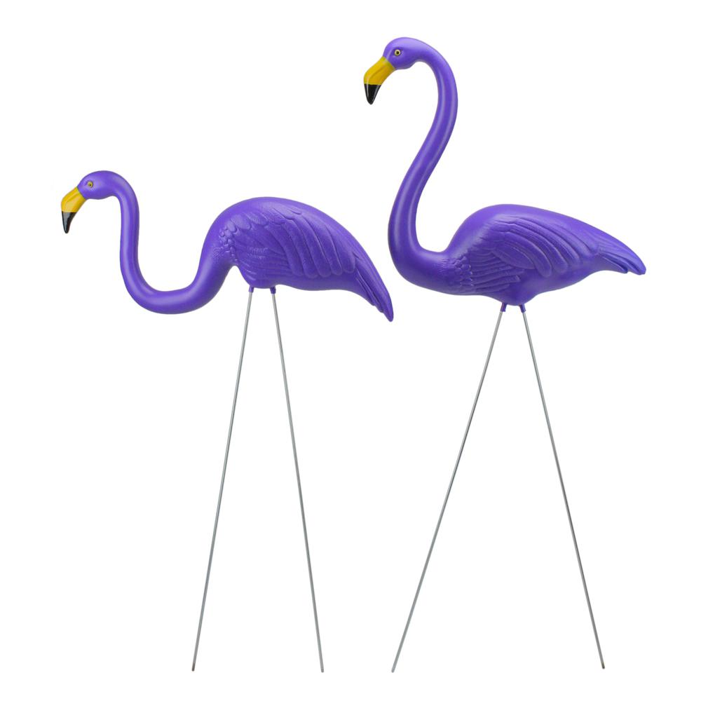 Set of 2 Tropical Purple Flamingo Outdoor Lawn Stakes 33". Picture 1