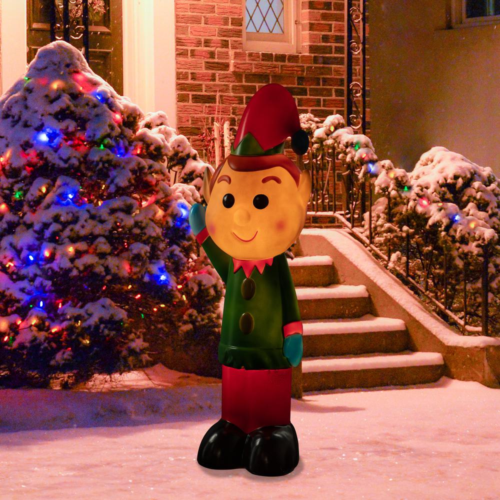 40" Lighted Retro Style Blow Mold Elf Outdoor Christmas Decoration. Picture 2