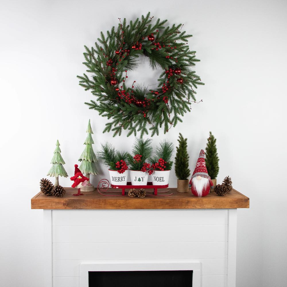 Red Berries and Pine Christmas Wreath with Ornaments  32-Inch  Unlit. Picture 3