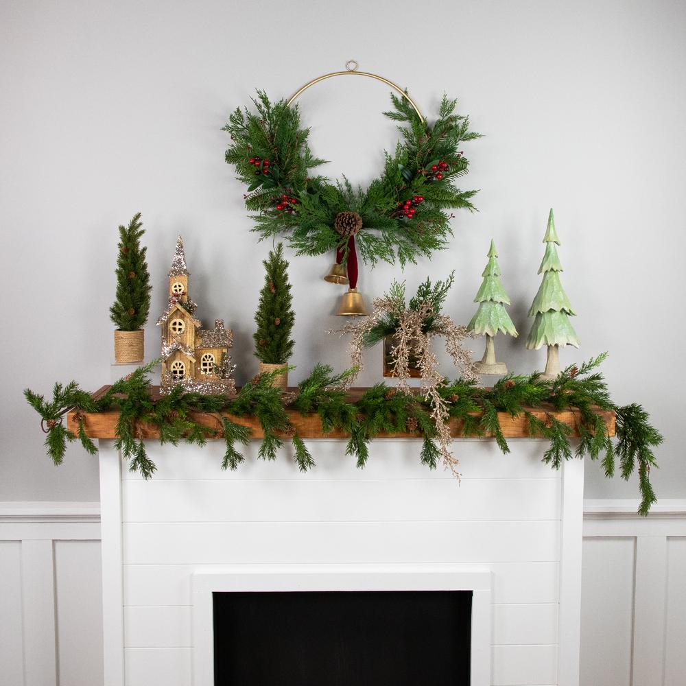 Cypress and Pine with Berries and Bells Christmas Wreath 28-Inch - Unlit. Picture 2