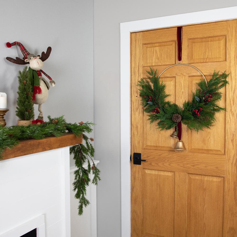 Cypress and Pine with Berries and Bells Christmas Wreath 28-Inch - Unlit. Picture 3
