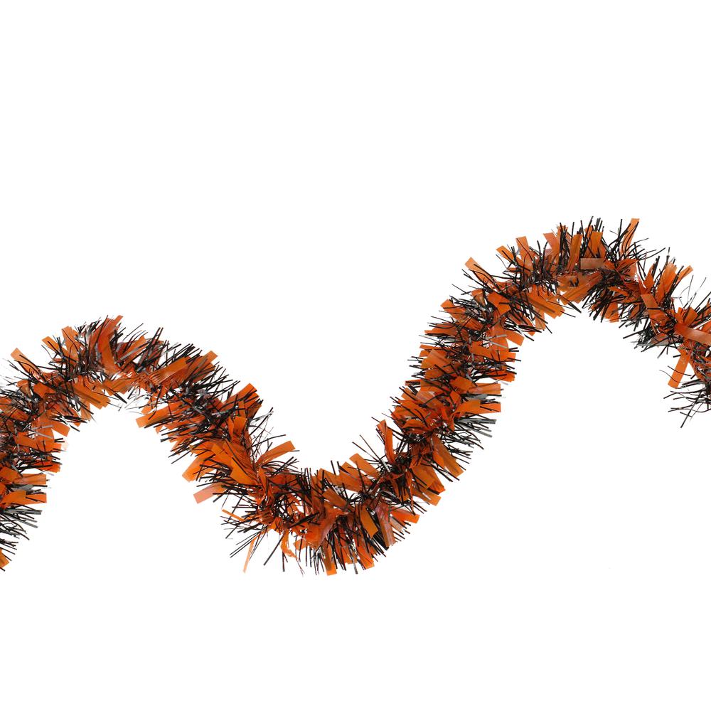 50' Orange and Black Halloween Tinsel Garland - Unlit. Picture 1