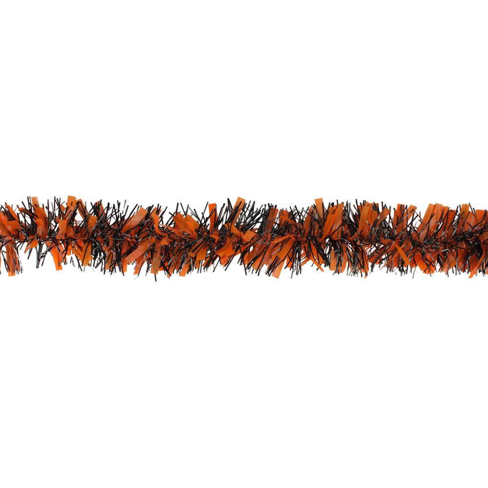 50' Orange and Black Halloween Tinsel Garland - Unlit. Picture 2