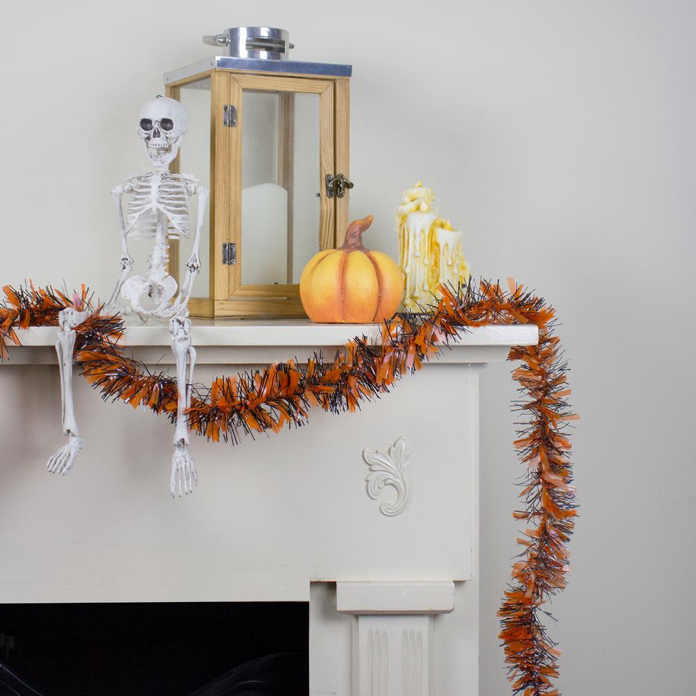 50' Orange and Black Halloween Tinsel Garland - Unlit. Picture 3