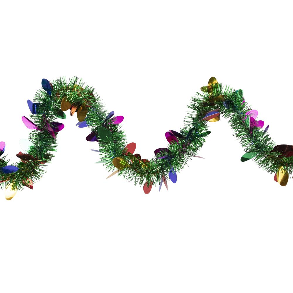 50' x 2" Green/Multi-Color Christmas Light Bulb Wrapped Tinsel Garland - Unlit. Picture 1