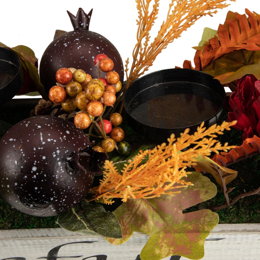 24" Autumn Harvest 3-Piece Candle Holder in a Rustic Wooden Box Centerpiece. Picture 4