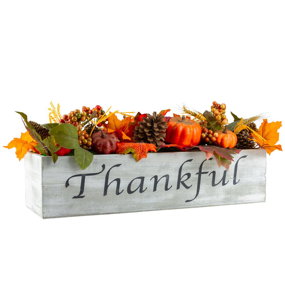 21" Autumn Harvest Arrangement in a "Thankful" Rustic Wooden Box Centerpiece. Picture 2