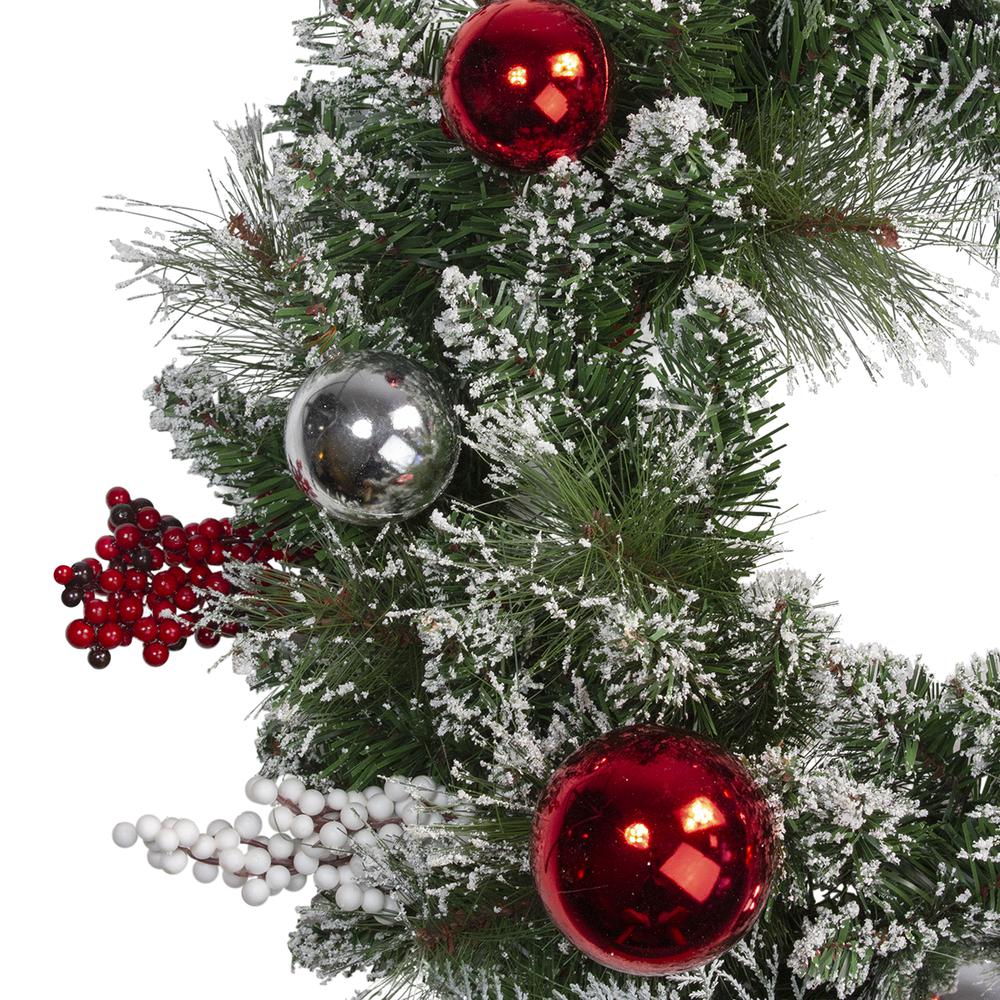 Flocked Mixed Pine with Ornaments and Berries Christmas Wreath 24-Inch Unlit. Picture 3