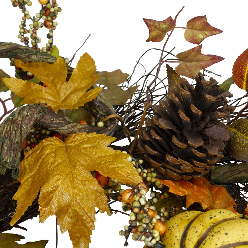 Sunflower  Pumpkin  Foliage and Pine Cone Fall Harvest Wreath - 24 inch  Unlit. Picture 5