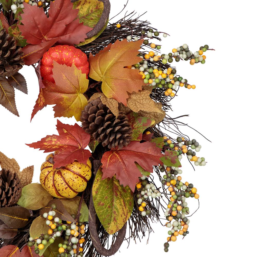 Sunflower  Pumpkin  Foliage and Pine Cone Fall Harvest Wreath - 24 inch  Unlit. Picture 3