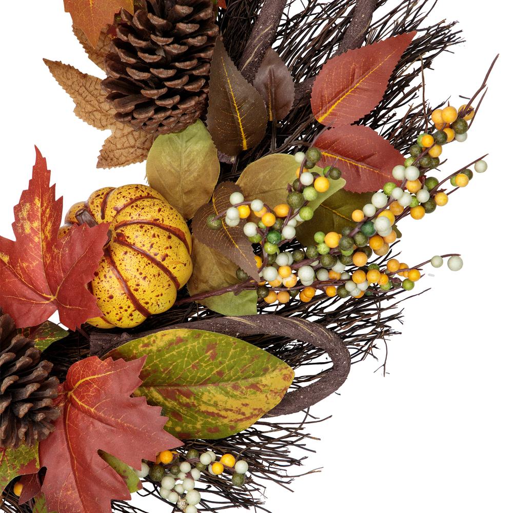 Sunflower  Pumpkin  Foliage and Pine Cone Fall Harvest Wreath - 24 inch  Unlit. Picture 2