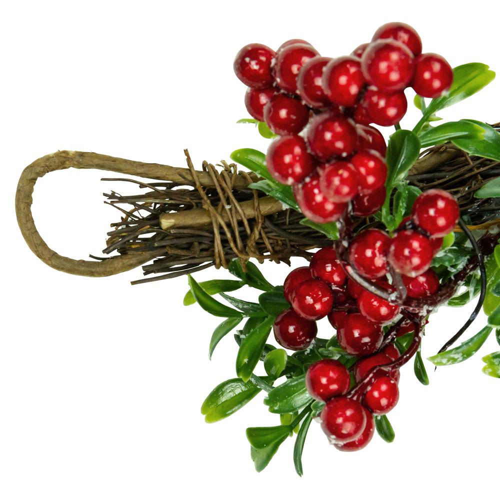 6' Glittered Artificial Boxwood Pine Cone and Red Berry Christmas Garland- Unlit. Picture 3