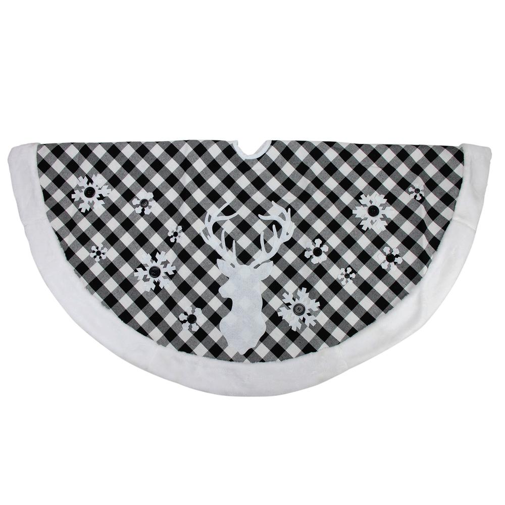 48" Black and White Plaid Reindeer Christmas Tree Skirt. Picture 3