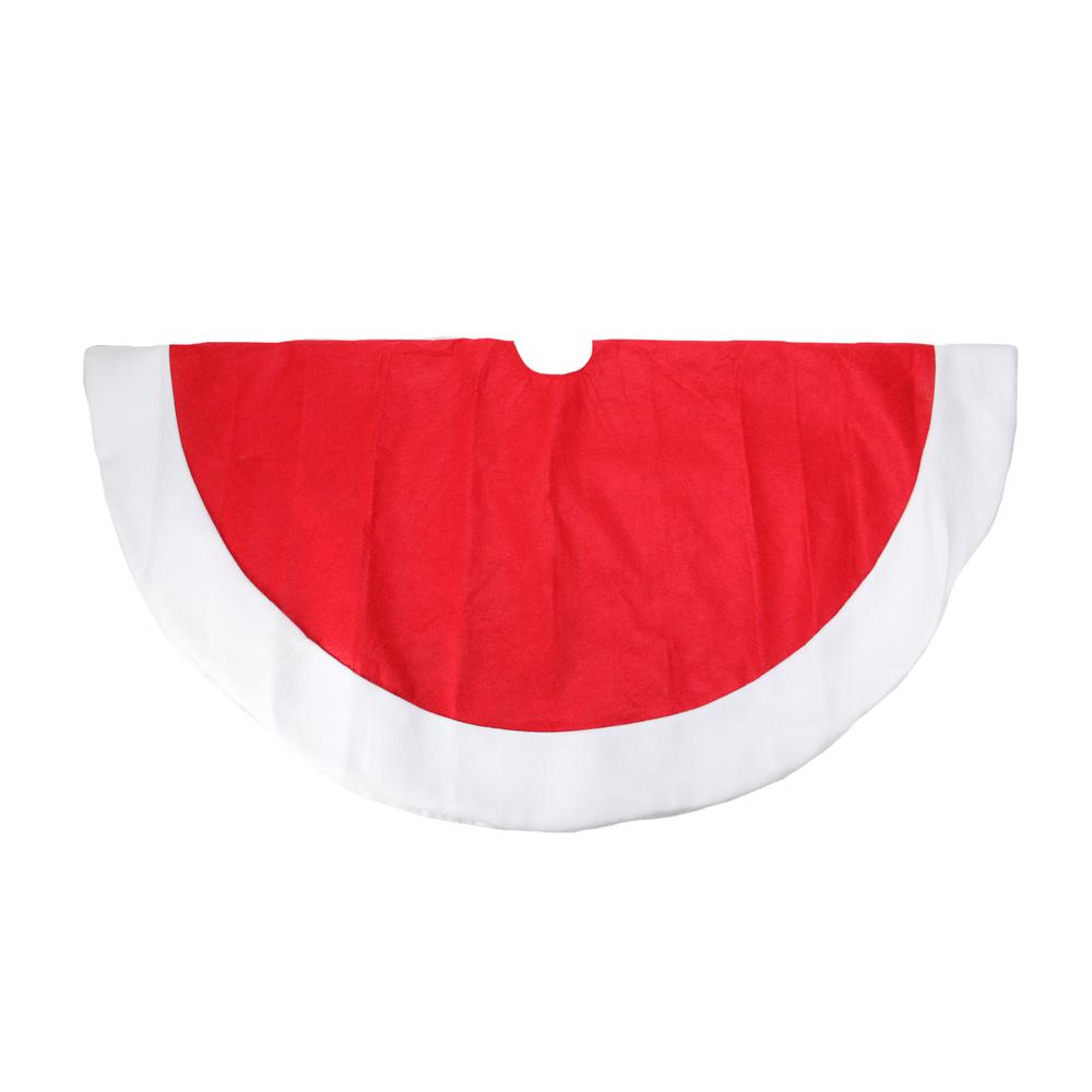 48" Red and White Traditional Christmas Tree Skirt with Border. Picture 1