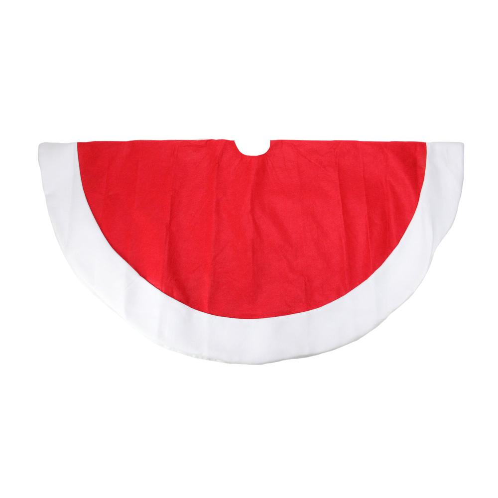48" Red and White Traditional Christmas Tree Skirt with Border. Picture 3