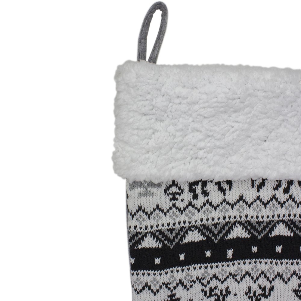 21" Black  Gray and White Rustic Christmas Stocking with High Pile Fleece Cuff. Picture 4