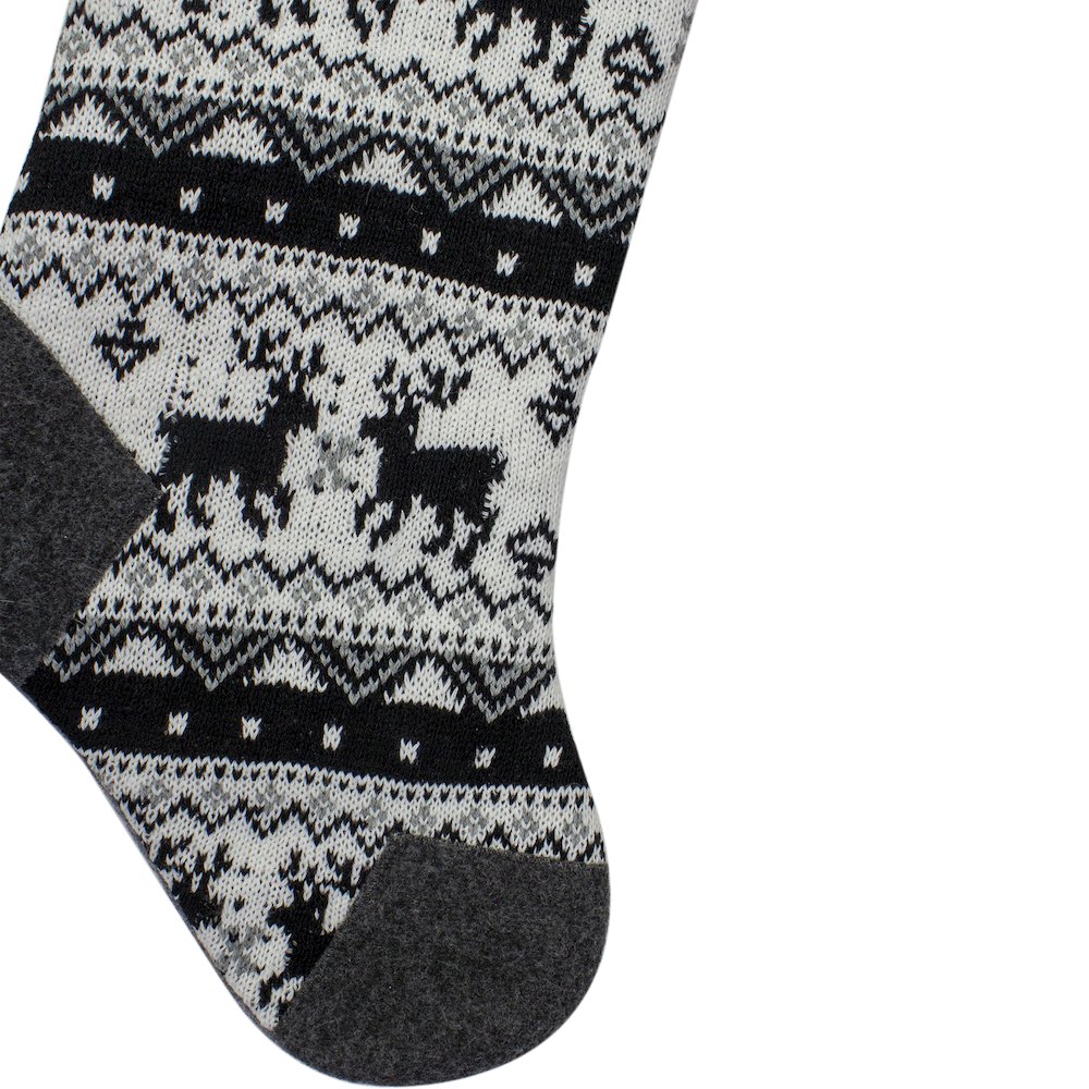 21" Black  Gray and White Rustic Christmas Stocking with High Pile Fleece Cuff. Picture 3