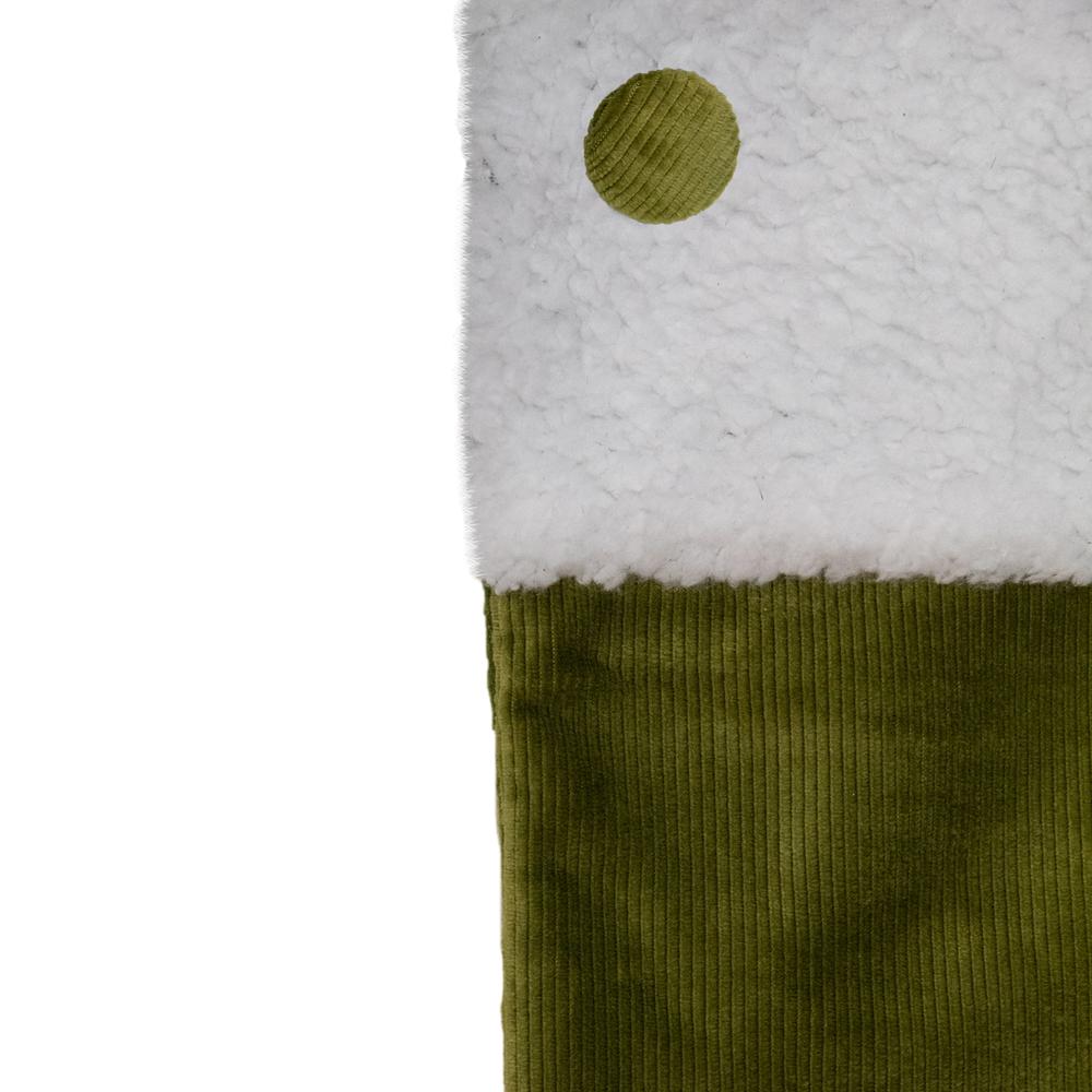 20.5-Inch Green and White Corduroy Christmas Stocking. Picture 2