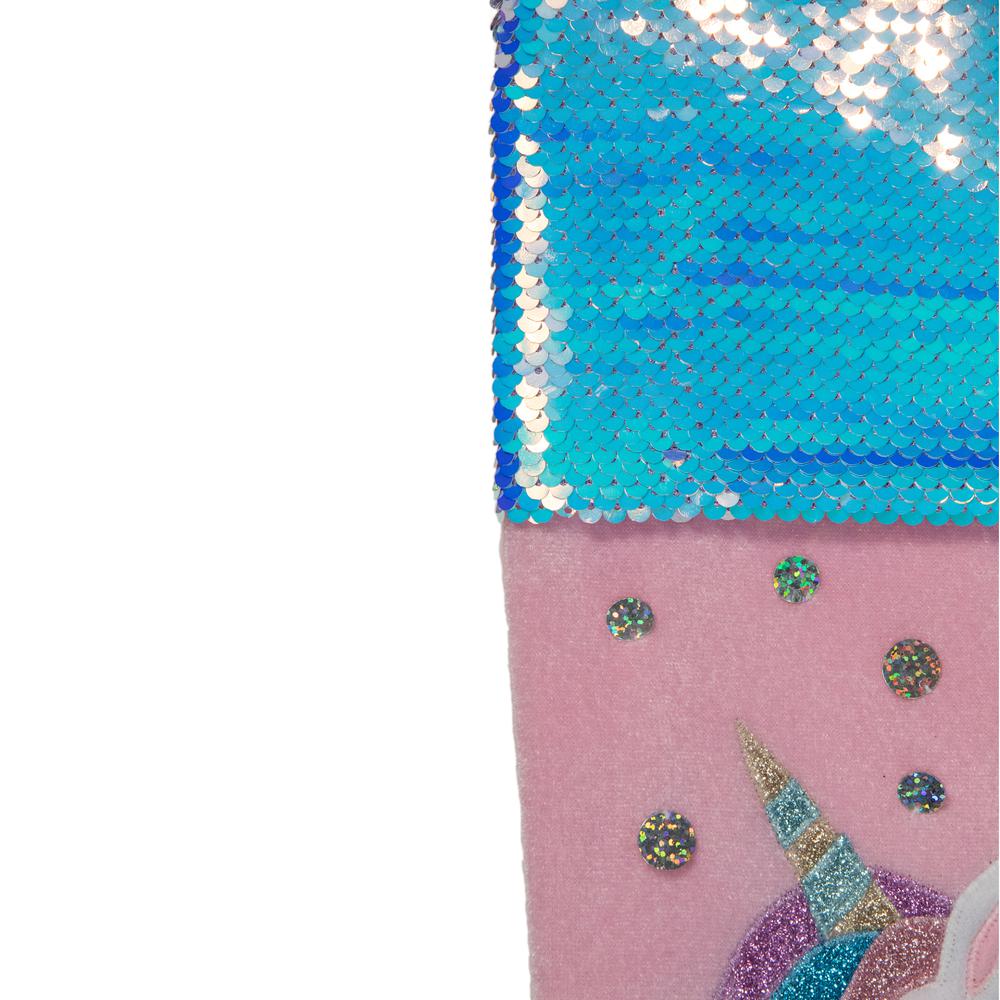 20.5" Pink Velvet Unicorn With Sequins Christmas Stocking. Picture 3