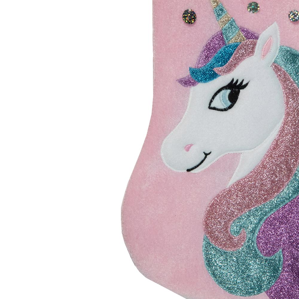 20.5" Pink Velvet Unicorn With Sequins Christmas Stocking. Picture 2