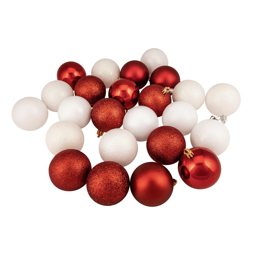 24ct Candy Cane Red and White 4-Finish Christmas Ball Ornaments 2.5" (60mm). Picture 1