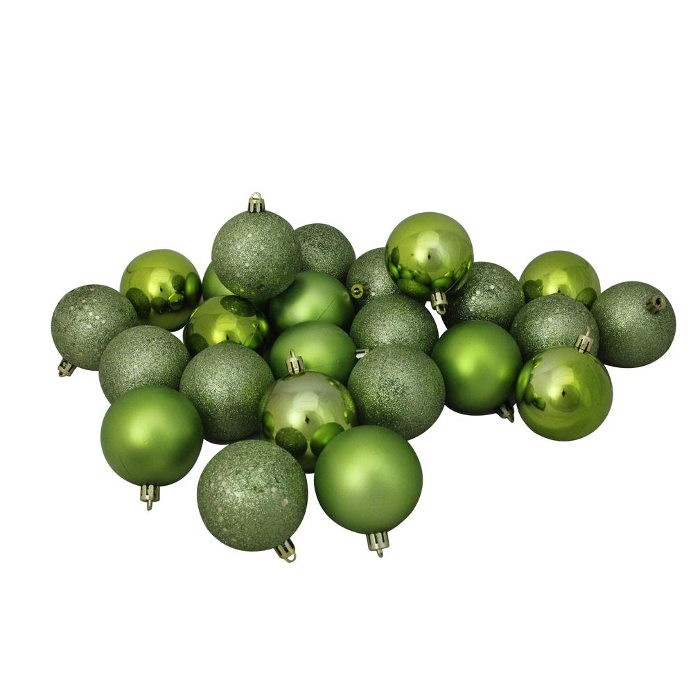24ct Green Shatterproof 4-Finish Christmas Ball Ornaments 2.5" (60mm). Picture 1