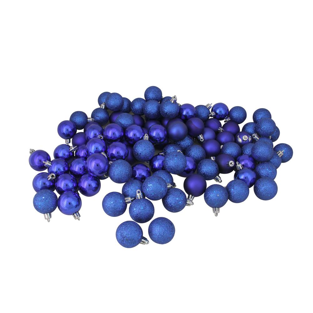96ct Royal Blue Shatterproof 4-Finish Christmas Ball Ornaments 1.5" (40mm). Picture 1