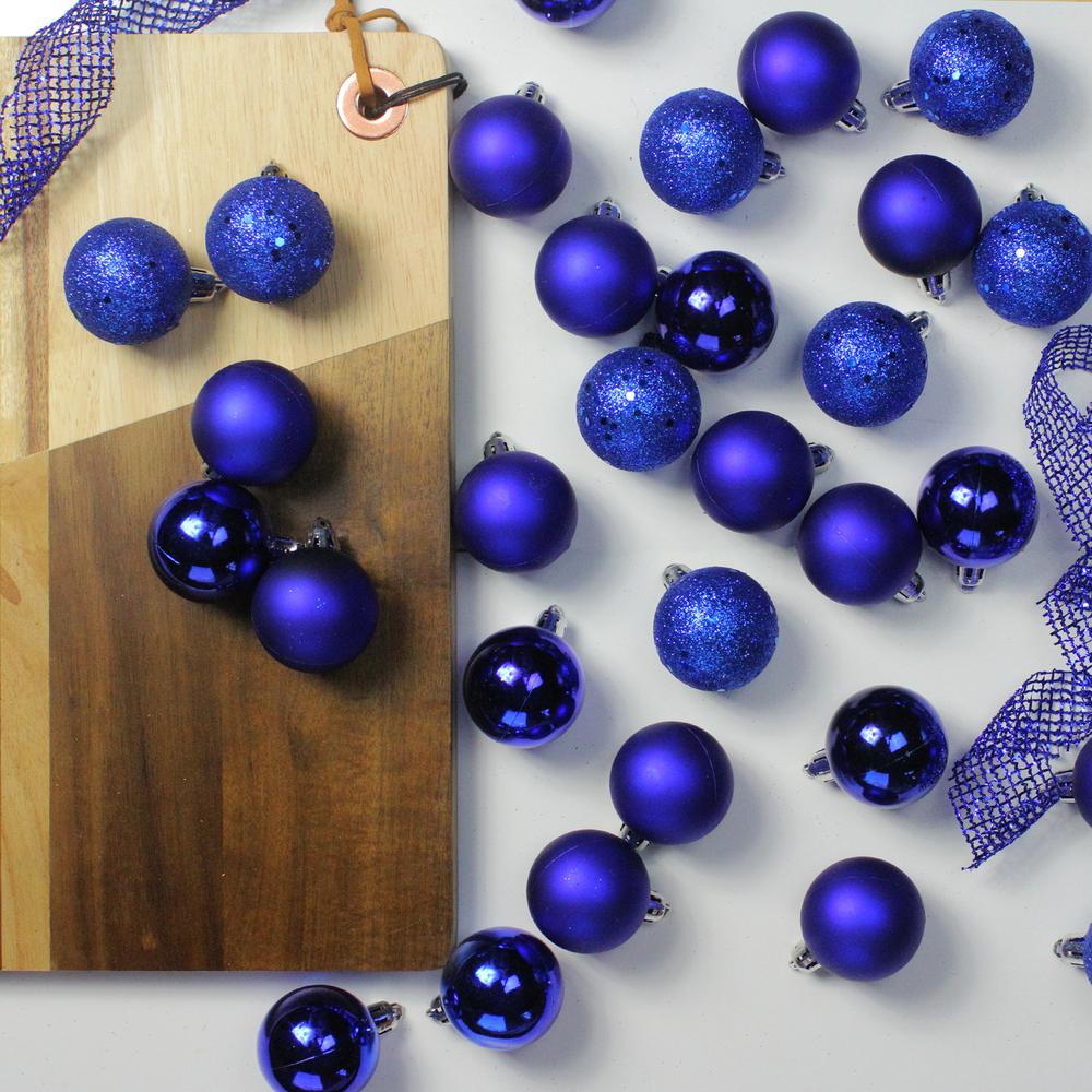 96ct Royal Blue Shatterproof 4-Finish Christmas Ball Ornaments 1.5" (40mm). Picture 2
