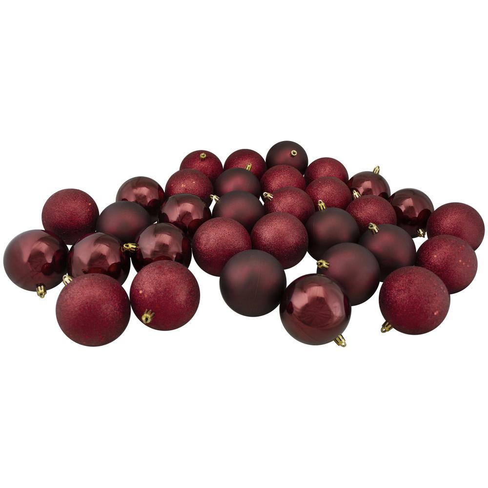60ct Burgundy Shatterproof 4 Finish Christmas Ball Ornaments 2.5" (60mm). Picture 1