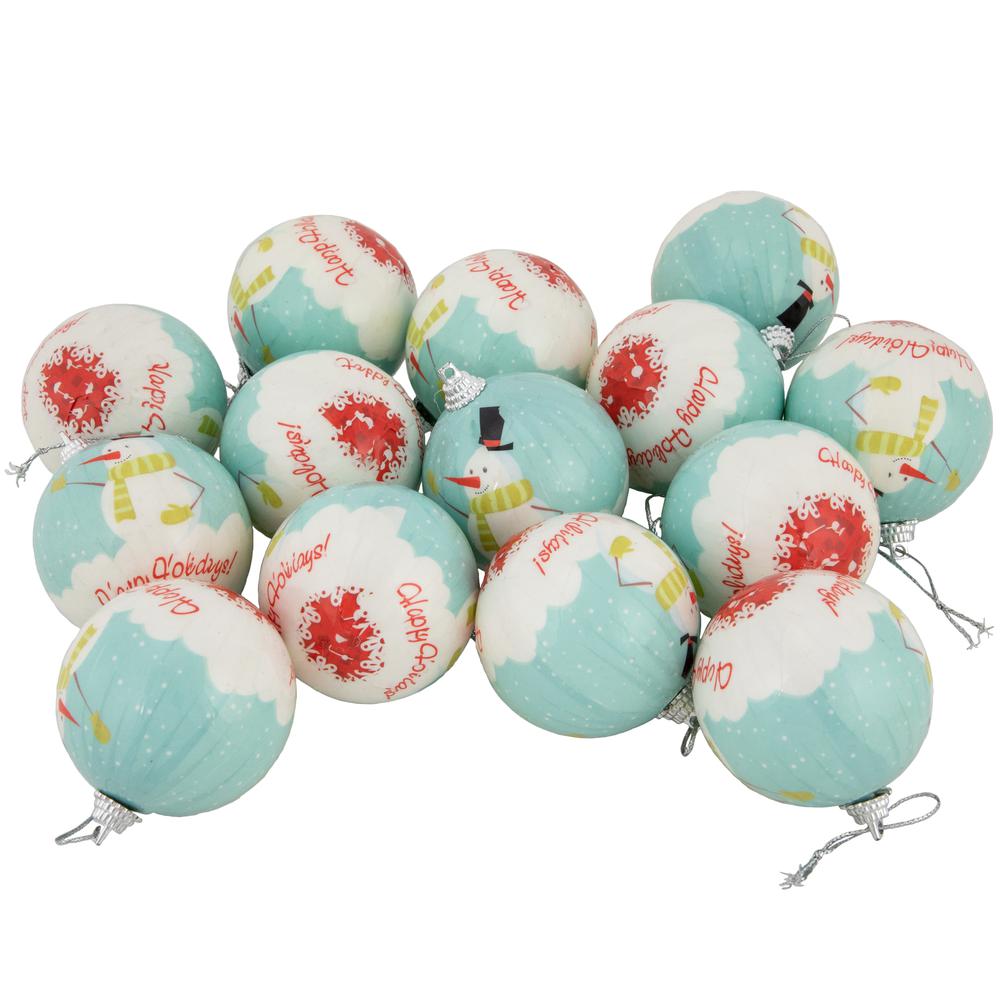 14-Piece Snowmen 'Happy Holidays' Christmas Ball Ornament Set 2.25"(60mm). Picture 2