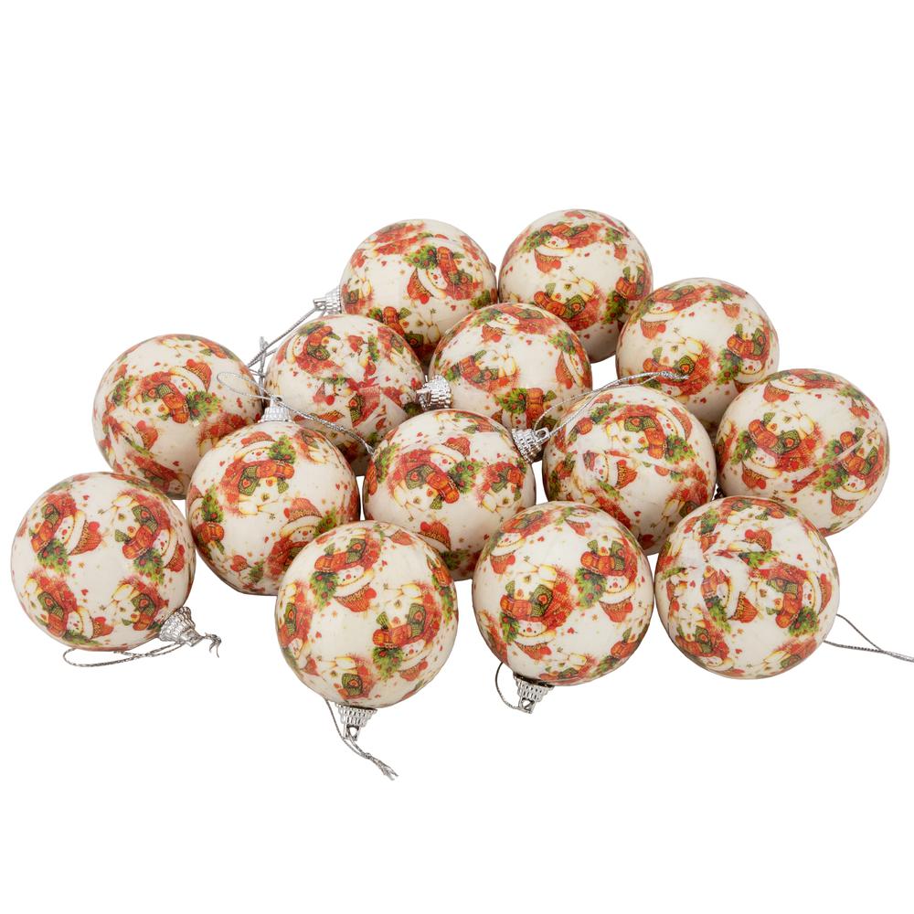 14-Piece Snowman Decoupage Christmas Ball Ornament Set  2.25" (60mm). Picture 2