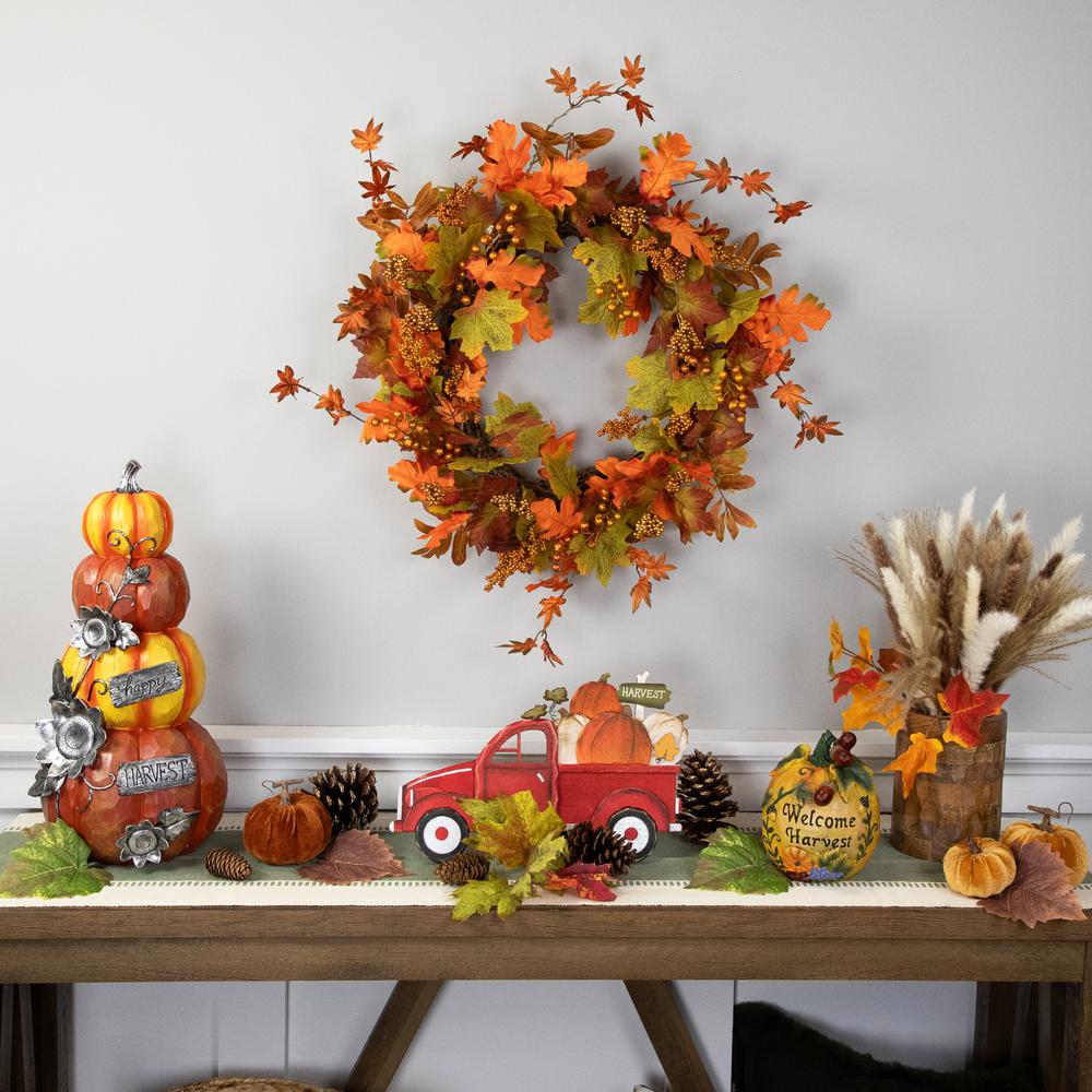 14" Red Truck with Pumpkins Fall Harvest Sign Decoration. Picture 2