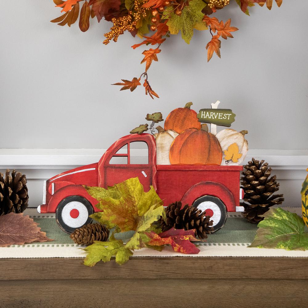 14" Red Truck with Pumpkins Fall Harvest Sign Decoration. Picture 6