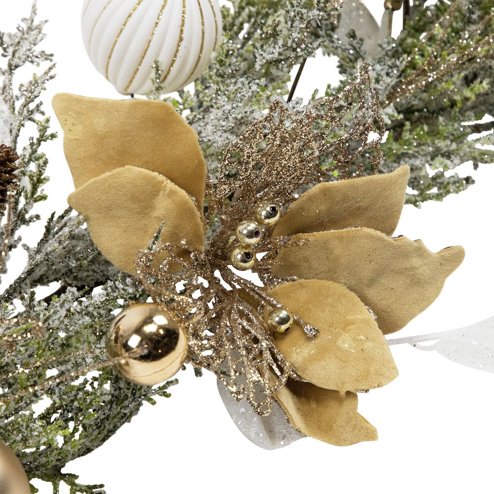 Poinsettia and Ornaments Artificial Christmas Garland - 6' x 7" - Unlit. Picture 6